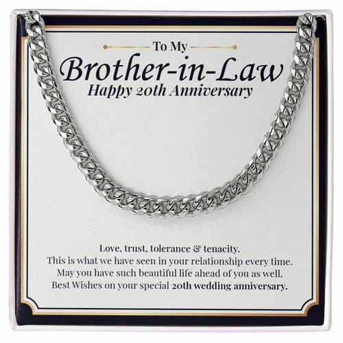 "Love, Trust, Tolerance" Brother In Law 20th Wedding Anniversary Necklace Gift From Sister-In-Law Brother-In-Law Cuban Link Chain Jewelry Box