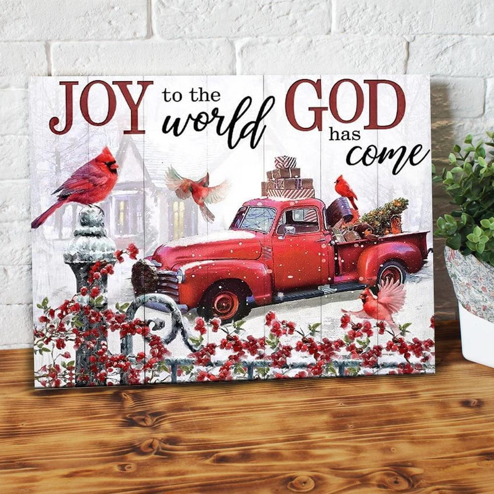 Joy To The World God Has Come Cardinal Christmas Canvas Wall Art
