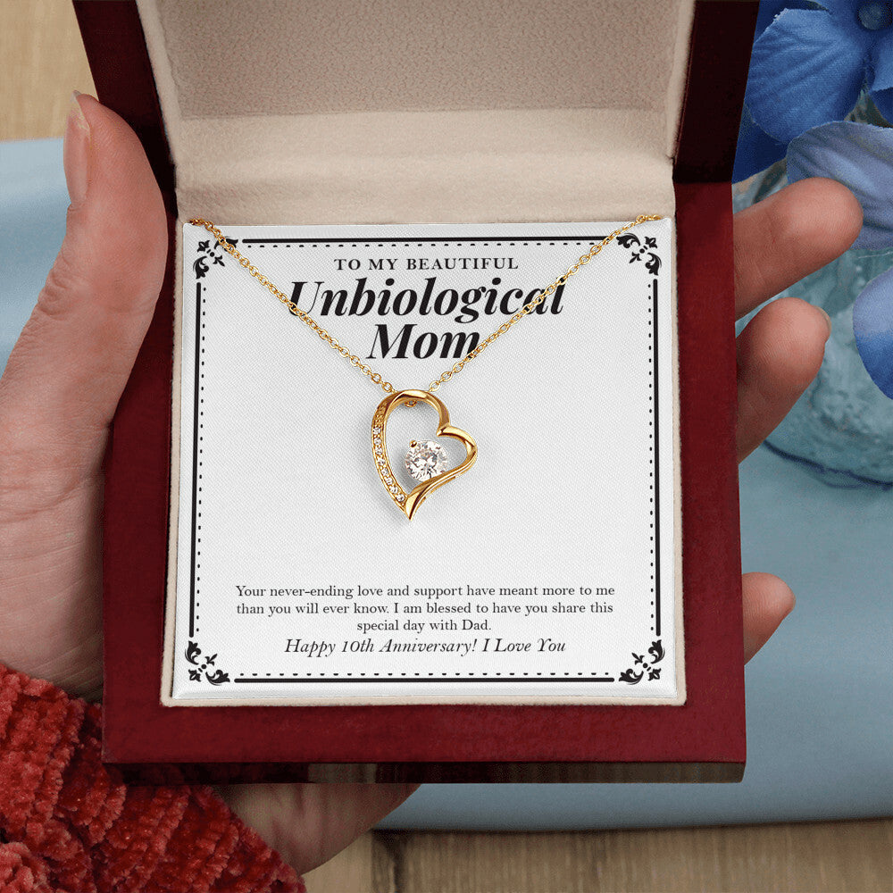 "Your Never Ending Love" Beautiful Unbiological Mom 10th Wedding Anniversary Necklace Gift From Daughter Son Forever Love Pendant Jewelry Box