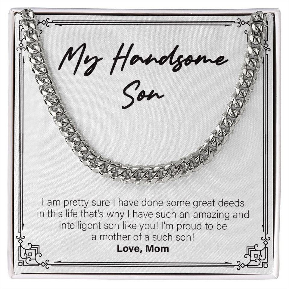 "Amazing And Intelligent You" Handsome Son Necklace Gift From Mom Dad Cuban Link Chain Jewelry Box Birthday Graduation Christmas New Year