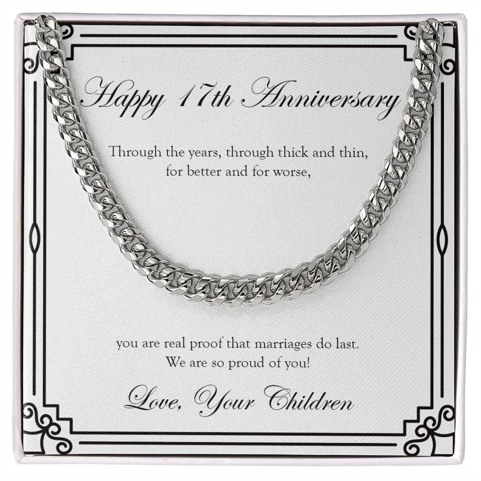 "Marriage Do Last" Dad 17th Wedding Anniversary Necklace Gift From Daughter Son Cuban Link Chain Jewelry Box