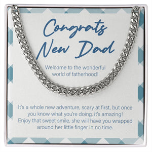 "World of Fatherhood" New Dad Necklace Gift From Friends Family Parents Cuban Link Chain Jewelry Box Baby Shower Pregnancy Announcement Birthday