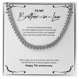 "Together You Look Perfect" Brother In Law 7th Wedding Anniversary Necklace Gift From Sister-In-Law Brother-In-Law Cuban Link Chain Jewelry Box