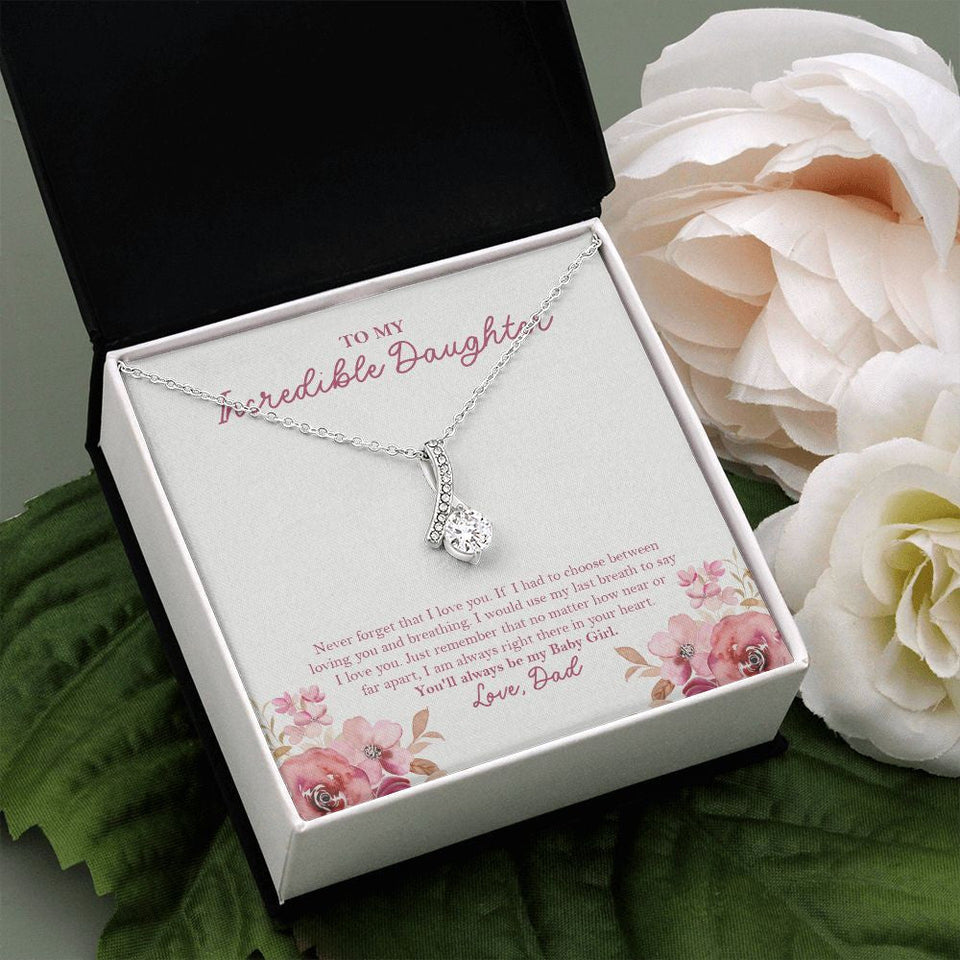 "Near Or Far Apart" Incredible Daughter Necklace Gift From Mom Dad Alluring Beauty Pendant Jewelry Box