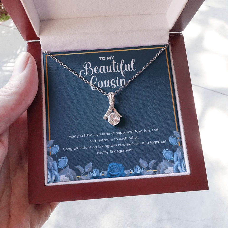 "Lifetime Of Happiness" Beautiful Cousin Engagement Necklace Gift Alluring Beauty Pendant Jewelry Box