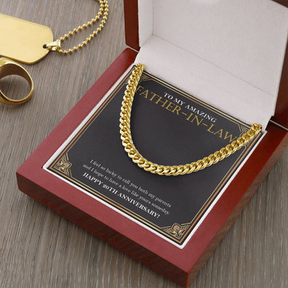 "To Have A Love Like Yours" Amazing Father-In-Law 20th Wedding Anniversary Necklace Gift From Daughter-In-Law Son-In-Law Cuban Link Chain Jewelry Box