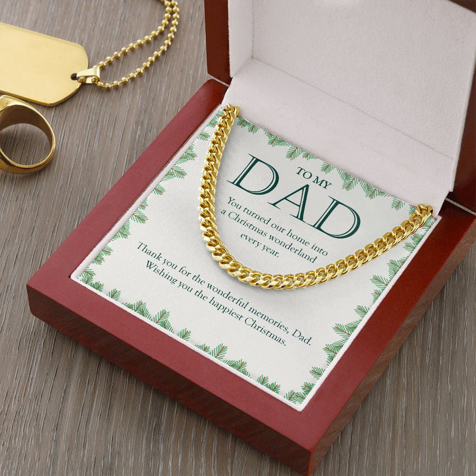 "Thank You For The Wonderful Memories" Dad Christmas Necklace Gift From Daughter Son Cuban Link Chain Jewelry Box