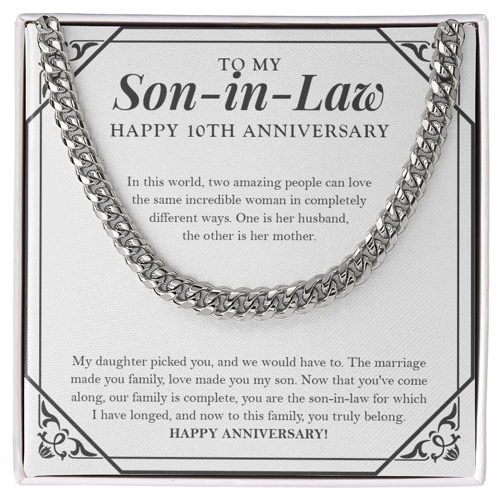 "Love Made You My Son" Son In Law 10th Wedding Anniversary Necklace Gift From Mother-In-Law Father-In-Law Cuban Link Chain Jewelry Box