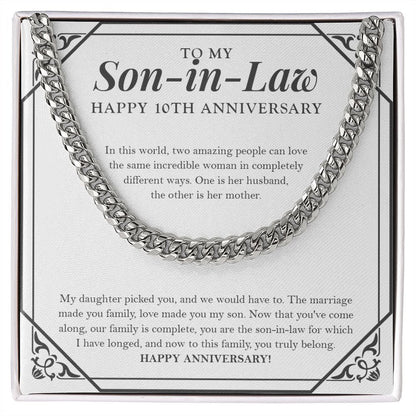 "Love Made You My Son" Son In Law 10th Wedding Anniversary Necklace Gift From Mother-In-Law Father-In-Law Cuban Link Chain Jewelry Box
