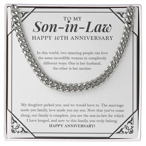 "Love Made You My Son" Son In Law 10th Wedding Anniversary Necklace Gift From Mother-In-Law Father-In-Law Cuban Link Chain Jewelry Box