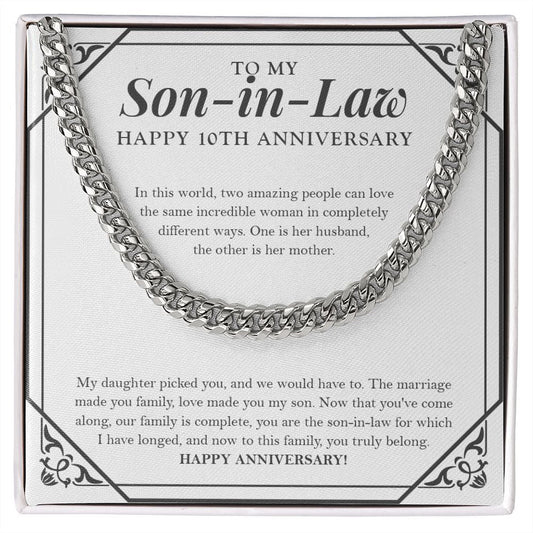 "Love Made You My Son" Son In Law 10th Wedding Anniversary Necklace Gift From Mother-In-Law Father-In-Law Cuban Link Chain Jewelry Box