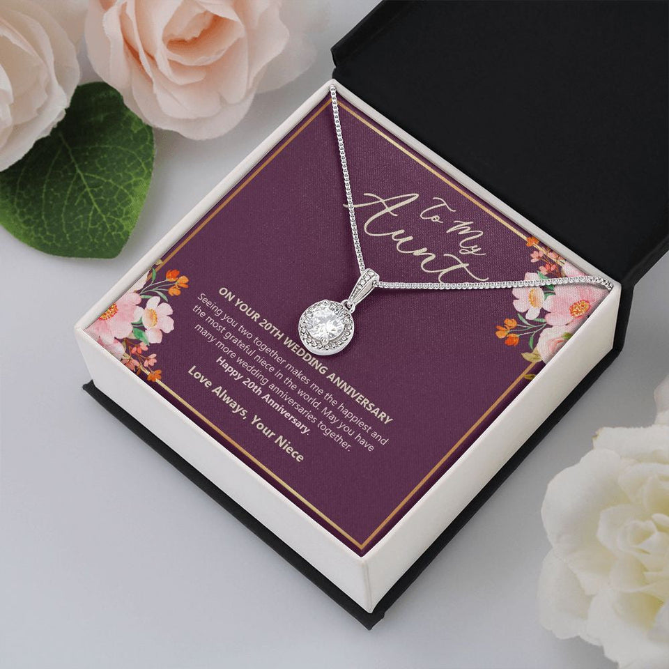 "Happiest And Grateful" Aunt 20th Wedding Anniversary Necklace Gift From Niece Eternal Hope Pendant Jewelry Box
