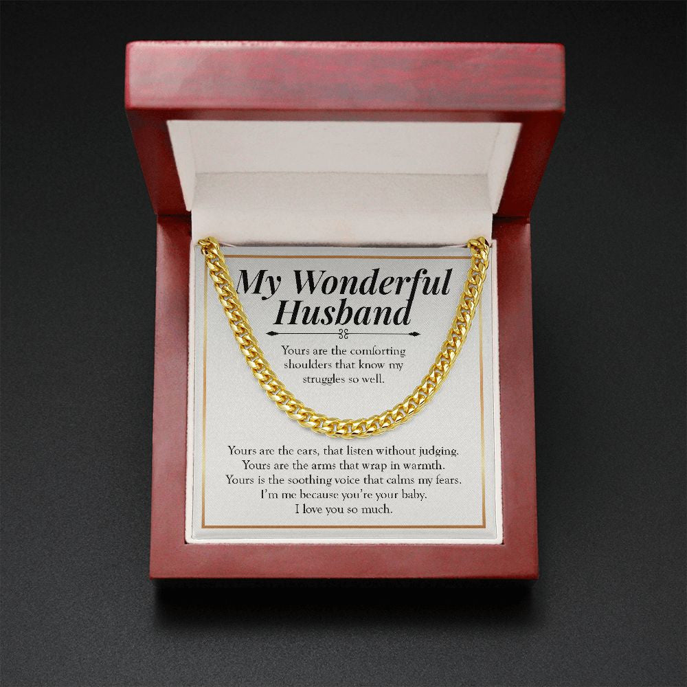 "I Am Me Because Of You" Wonderful Husband Necklace Gift From Wife Cuban Link Chain Jewelry Box Birthday Anniversary Valentines Christmas