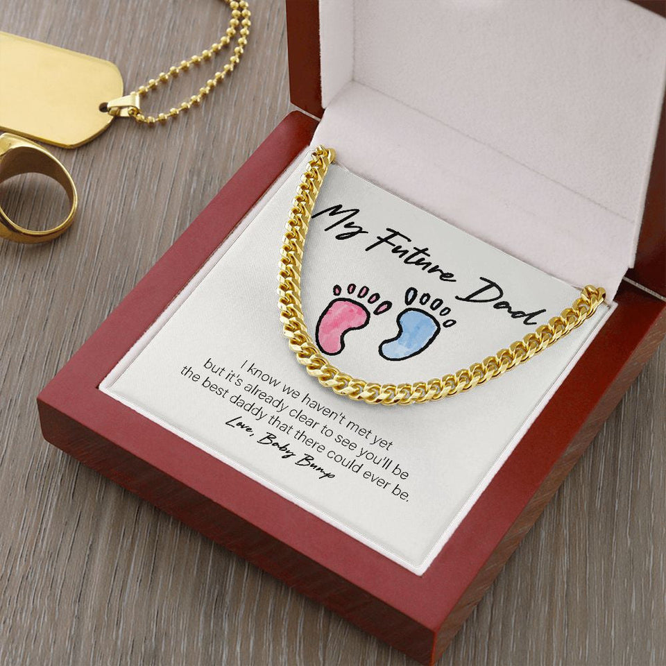 "Best Daddy There Could Be" Future Dad Necklace Gift From Future Daughter Son Unborn-Baby Cuban Link Chain Jewelry Box Baby Shower