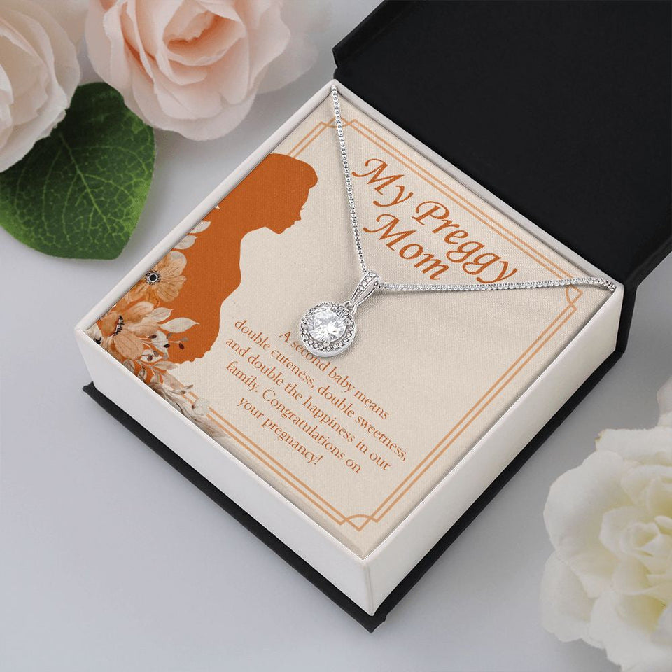 "A Double Cuteness" Preggy Mom Necklace Gift From Daughter Son Eternal Hope Pendant Jewelry Box Baby Shower Pregnancy Announcement