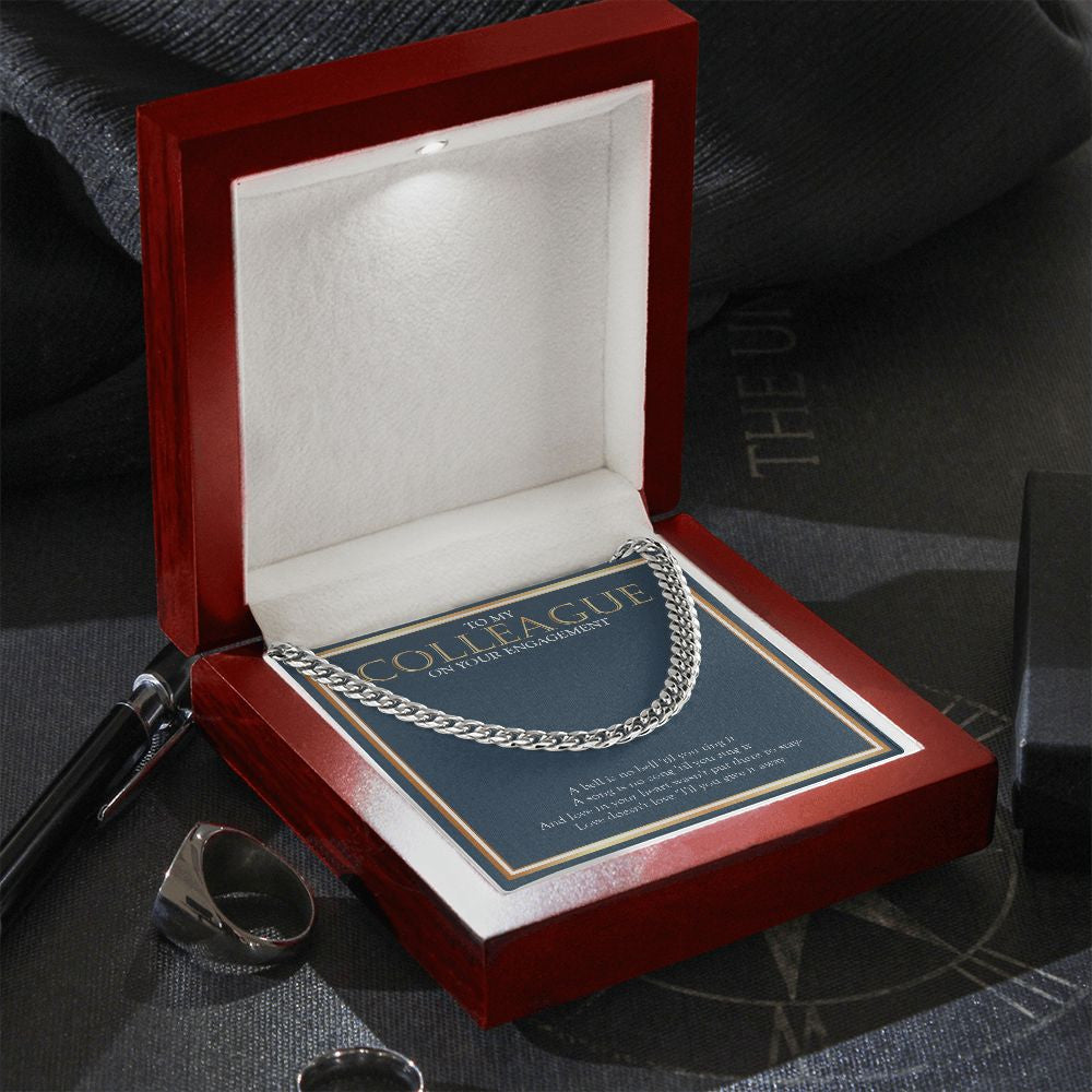 "Love In Your Heart" Colleague Engagement Necklace Gift From Co-worker Friend Cuban Link Chain Jewelry Box