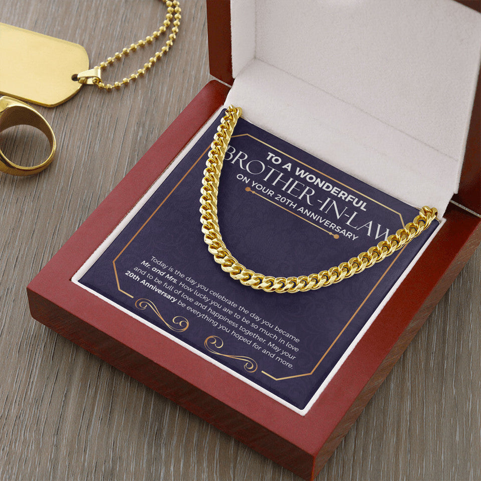 "How Lucky You Are" Wonderful Brother In Law 20th Wedding Anniversary Necklace Gift From Sister-In-Law Brother-In-Law Cuban Link Chain Jewelry Box
