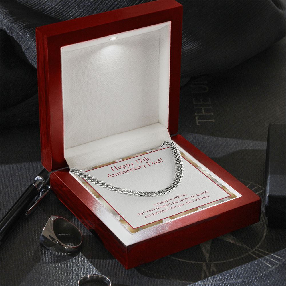 "Love Endlessly" Dad 17th Wedding Anniversary Necklace Gift From Daughter Son Cuban Link Chain Jewelry Box