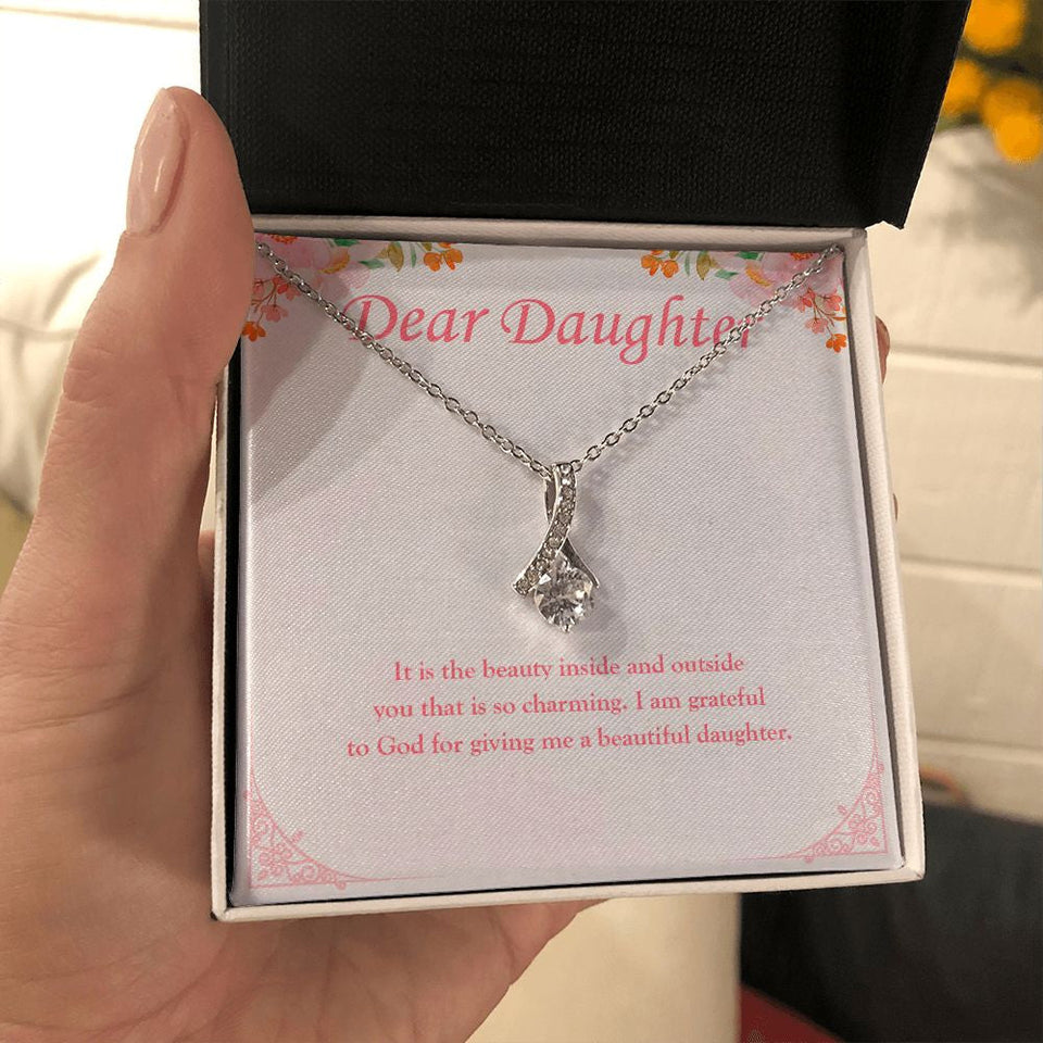 "Beauty Inside And Outside" Daughter Necklace Gift From Mom Dad Alluring Beauty Pendant Jewelry Box Birthday Graduation Christmas New Year