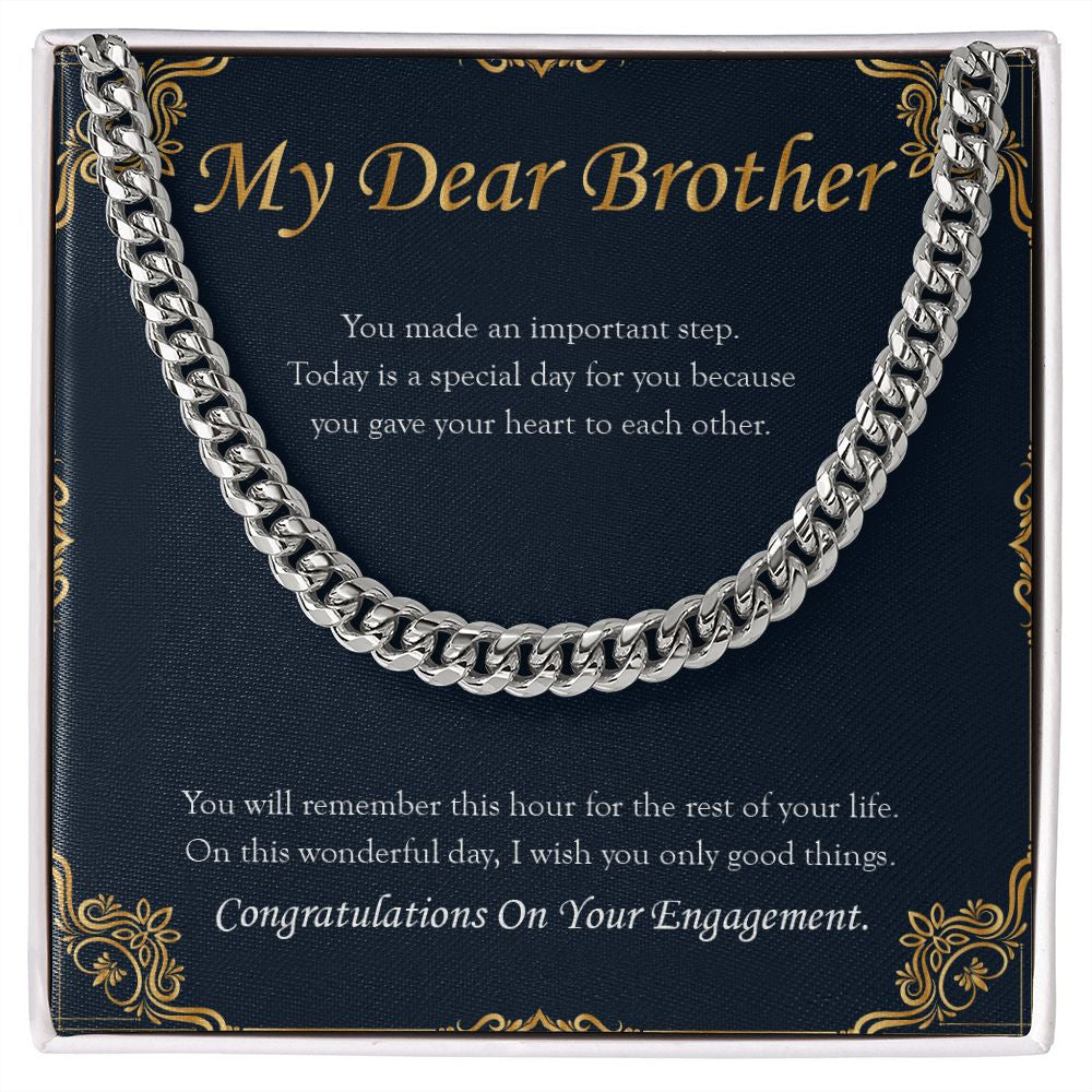 "Important Step" Brother Engagement Necklace Gift From Sister Bro Sibling Cuban Link Chain Jewelry Box