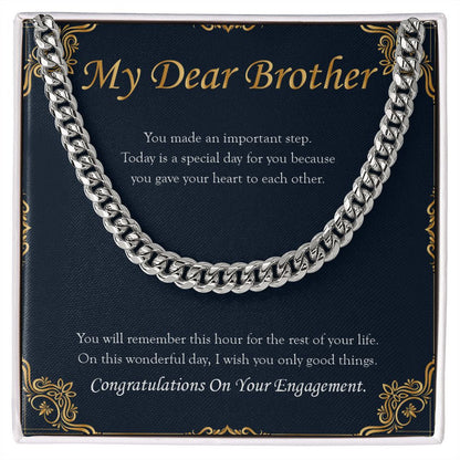 "Important Step" Brother Engagement Necklace Gift From Sister Bro Sibling Cuban Link Chain Jewelry Box