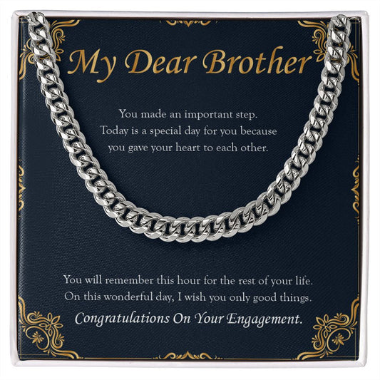 "Important Step" Brother Engagement Necklace Gift From Sister Bro Sibling Cuban Link Chain Jewelry Box