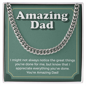 "I Appreciate Everything" Amazing Dad Necklace Gift From Daughter Son Cuban Link Chain Jewelry Box Fathers Day Birthday Christmas Valentines