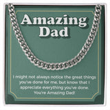 "I Appreciate Everything" Amazing Dad Necklace Gift From Daughter Son Cuban Link Chain Jewelry Box Fathers Day Birthday Christmas Valentines