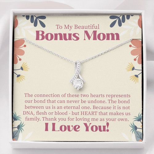 "Two Hearts" Beautiful Bonus Mom Necklace Gift From Daughter Son Alluring Beauty Pendant Jewelry Box Birthday Thanksgiving Mothers Day Christmas