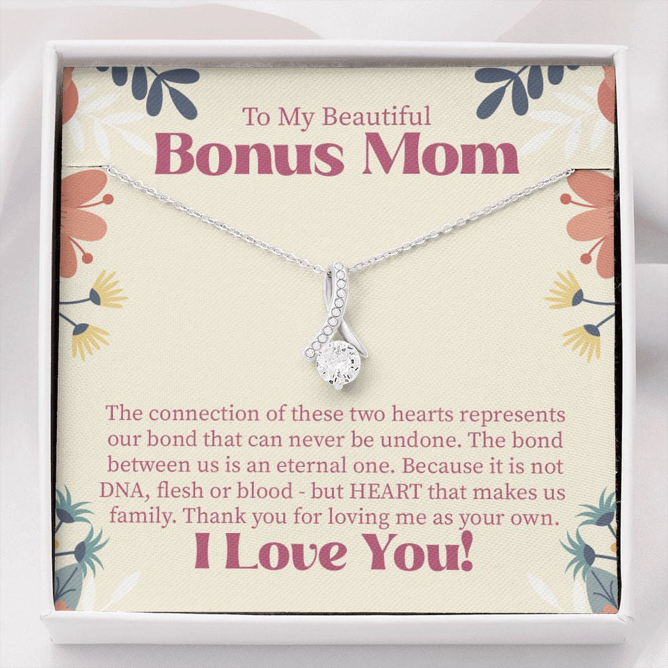 "Two Hearts" Beautiful Bonus Mom Necklace Gift From Daughter Son Alluring Beauty Pendant Jewelry Box Birthday Thanksgiving Mothers Day Christmas