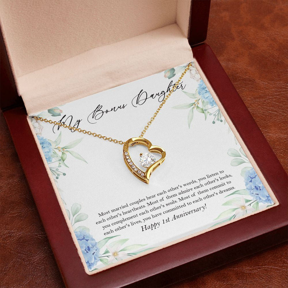 "Most Married Couples" Bonus Daughter 1st Wedding Anniversary Necklace Gift From Mom Dad Parents Forever Love Pendant Jewelry Box