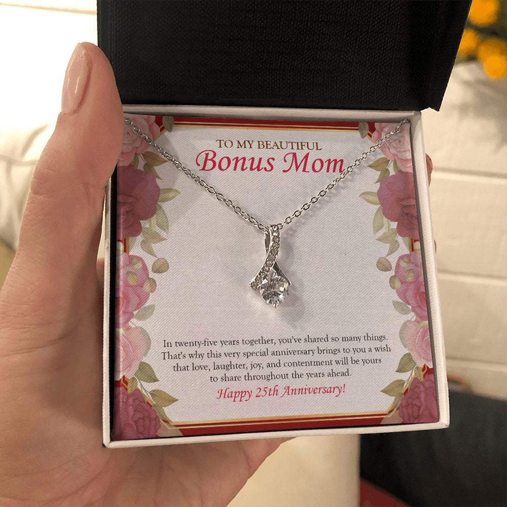 "In 25 Years Together" Beautiful Bonus Mom 25th Wedding Anniversary Necklace Gift From Daughter Son Alluring Beauty Pendant Jewelry Box
