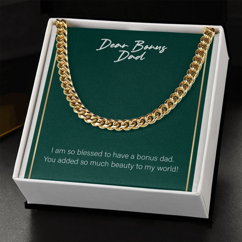 "Added So Much Beauty" Bonus Dad Necklace Gift From Daughter Son Cuban Link Chain Jewelry Box Birthday Christmas Thanksgiving New Year