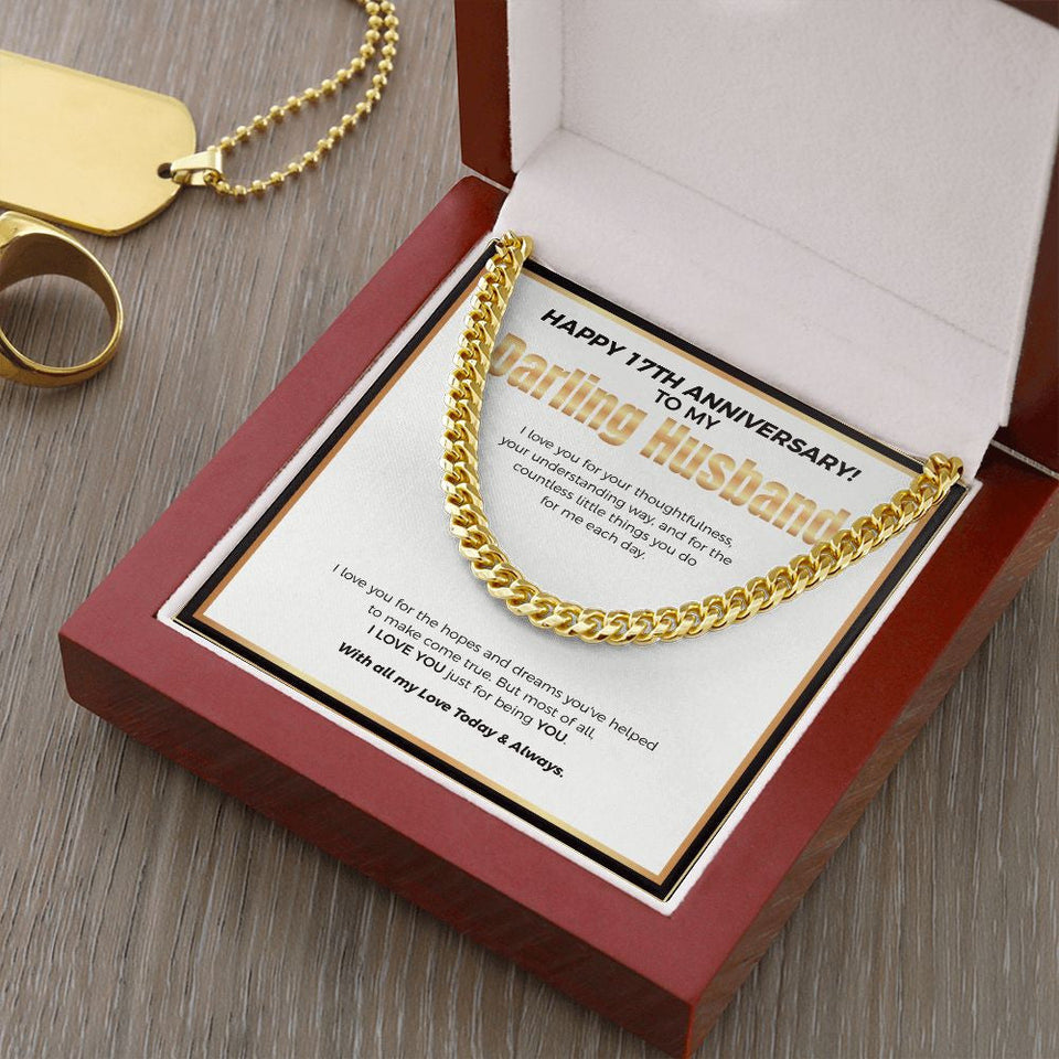 "Your Understanding Way" Darling Husband 17th Wedding Anniversary Necklace Gift From Wife Cuban Link Chain Jewelry Box