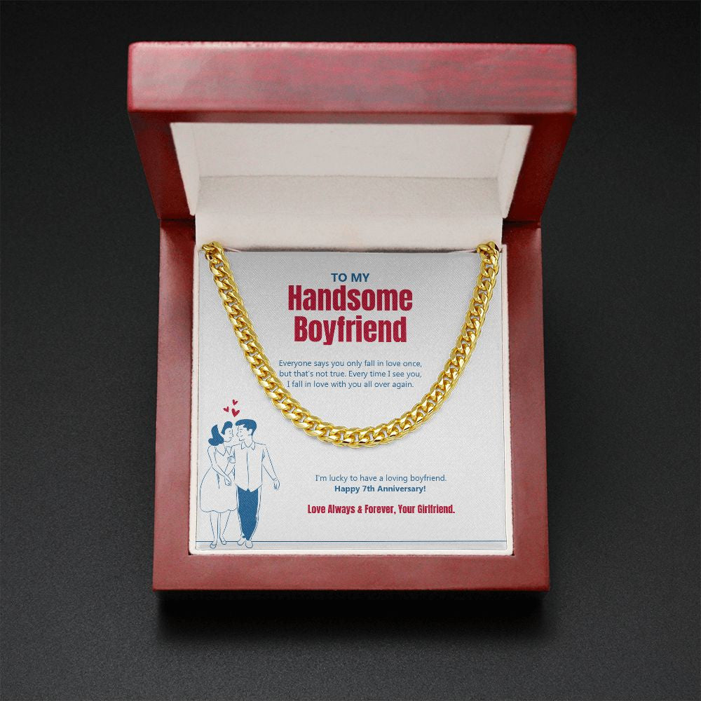 "Lucky To Have You" Handsome Boyfriend 7th Anniversary Necklace Gift From Girlfriend Cuban Link Chain Jewelry Box