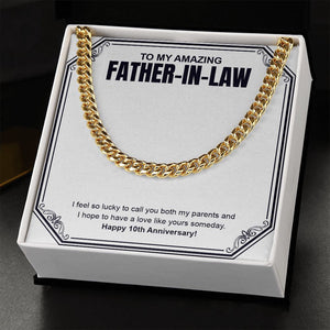 "A Love Like Yours" Amazing Father In Law 10th Wedding Anniversary Necklace Gift From Daughter-In-Law Son-In-Law Cuban Link Chain Jewelry Box