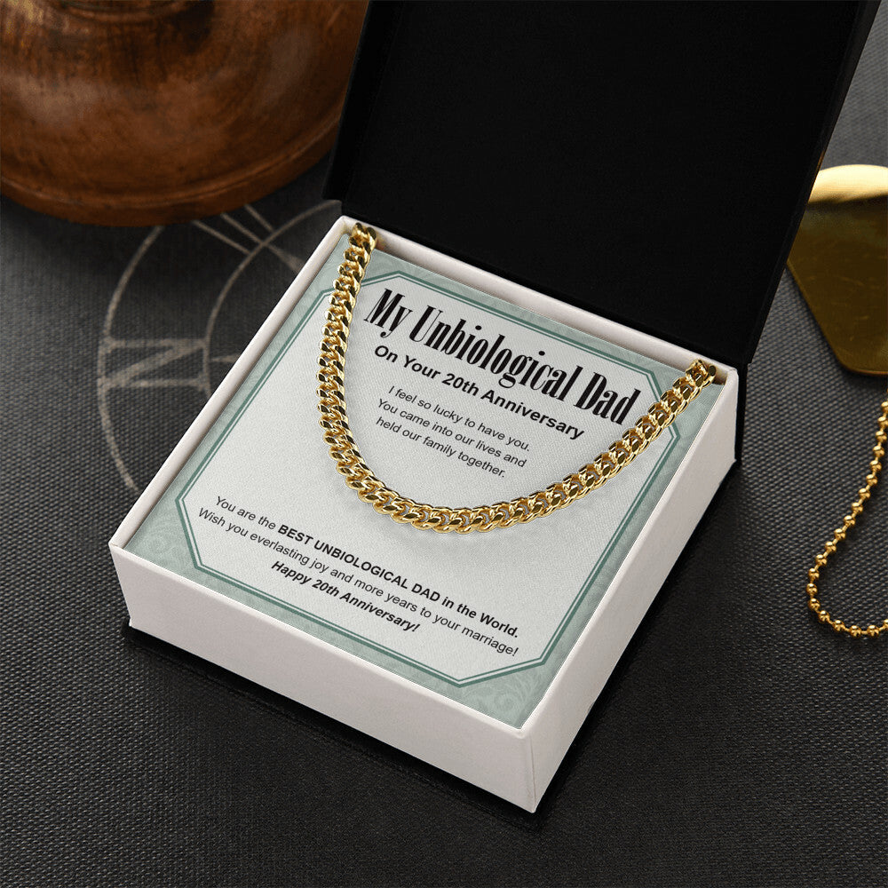 "Everlasting Joy" Unbiological Dad 20th Wedding Anniversary Necklace Gift From Daughter Son Cuban Link Chain Jewelry Box