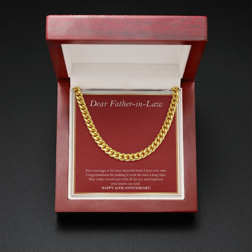 "Most Beautiful Bond" Father In Law 20th Wedding Anniversary Necklace Gift From Daughter-In-Law Son-In-Law Cuban Link Chain Jewelry Box