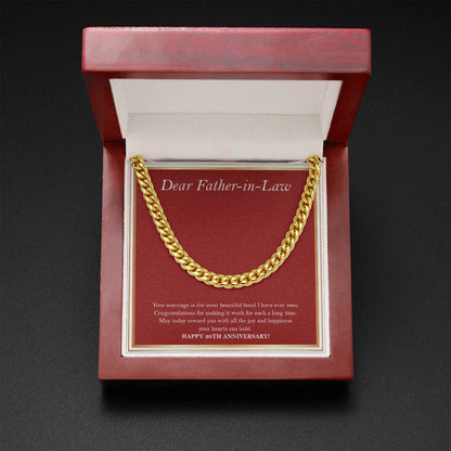 "Most Beautiful Bond" Father In Law 20th Wedding Anniversary Necklace Gift From Daughter-In-Law Son-In-Law Cuban Link Chain Jewelry Box