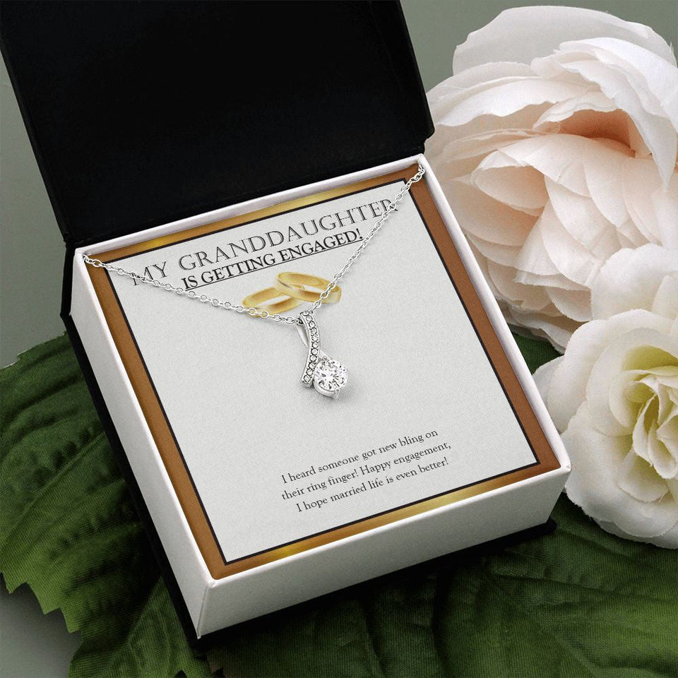 "Bling On The Finger" Granddaughter Engagement Necklace Gift From Grandpa Grandma Grandparents Alluring Beauty Pendant Jewelry Box