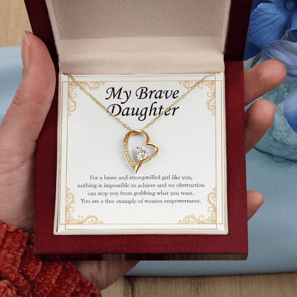 "Brave Strong-Willed Girl" Brave Daughter Necklace Gift From Mom Dad Forever Love Pendant Jewelry Box Birthday Graduation Christmas New Year