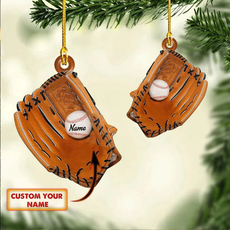 Baseball Glove Acrylic Ornament - Custom Name Ball - Christmas Ornament