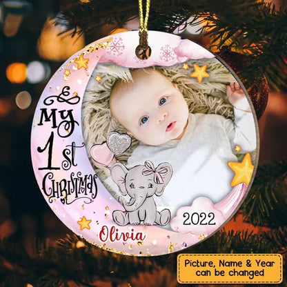 My First Christmas Elephant - Personalized Photo Ceramic Ornament