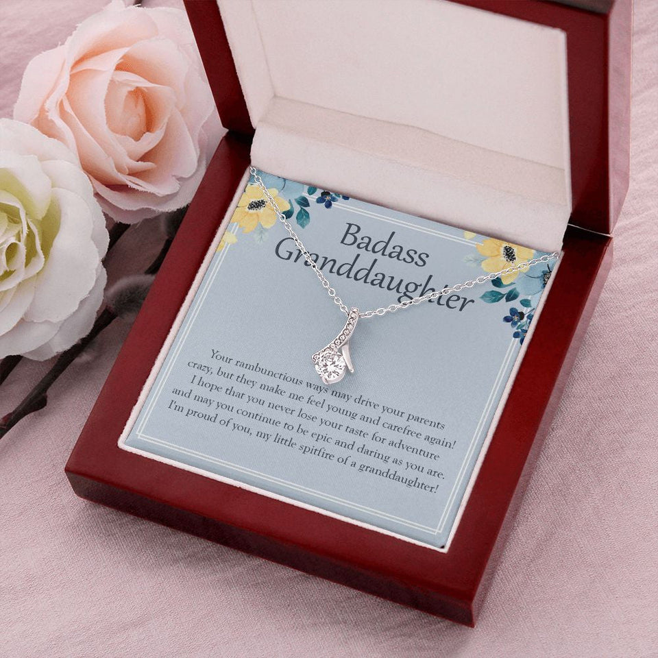 "Feel Young And Carefree" Badass Granddaughter Necklace Gift From Grandma Grandpa Alluring Beauty Pendant Jewelry Box Birthday Christmas Valentines New Year