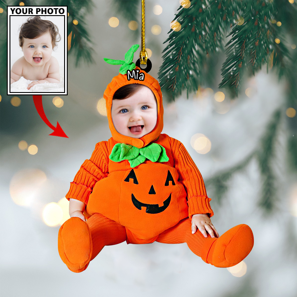 Ornament - Custom Baby Cute Pumpkin Photo With Name for Christmas Ornament LTP01