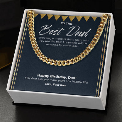 "The Best Moment" Best Dad Birthday Necklace Gift From Son Cuban Link Chain Jewelry Box