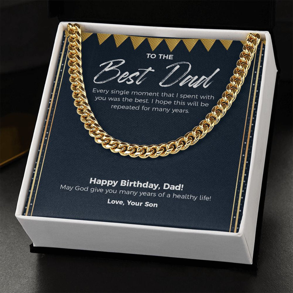 "The Best Moment" Best Dad Birthday Necklace Gift From Son Cuban Link Chain Jewelry Box