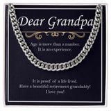 "Age Is An Experience" Grandpa Retirement Necklace Gift From Granddaughter Grandson Grandkids Cuban Link Chain Jewelry Box