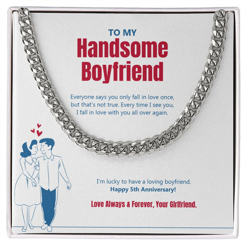 "Everyone Says" Handsome Boyfriend 5th Anniversary Necklace Gift From Girlfriend Cuban Link Chain Jewelry Box
