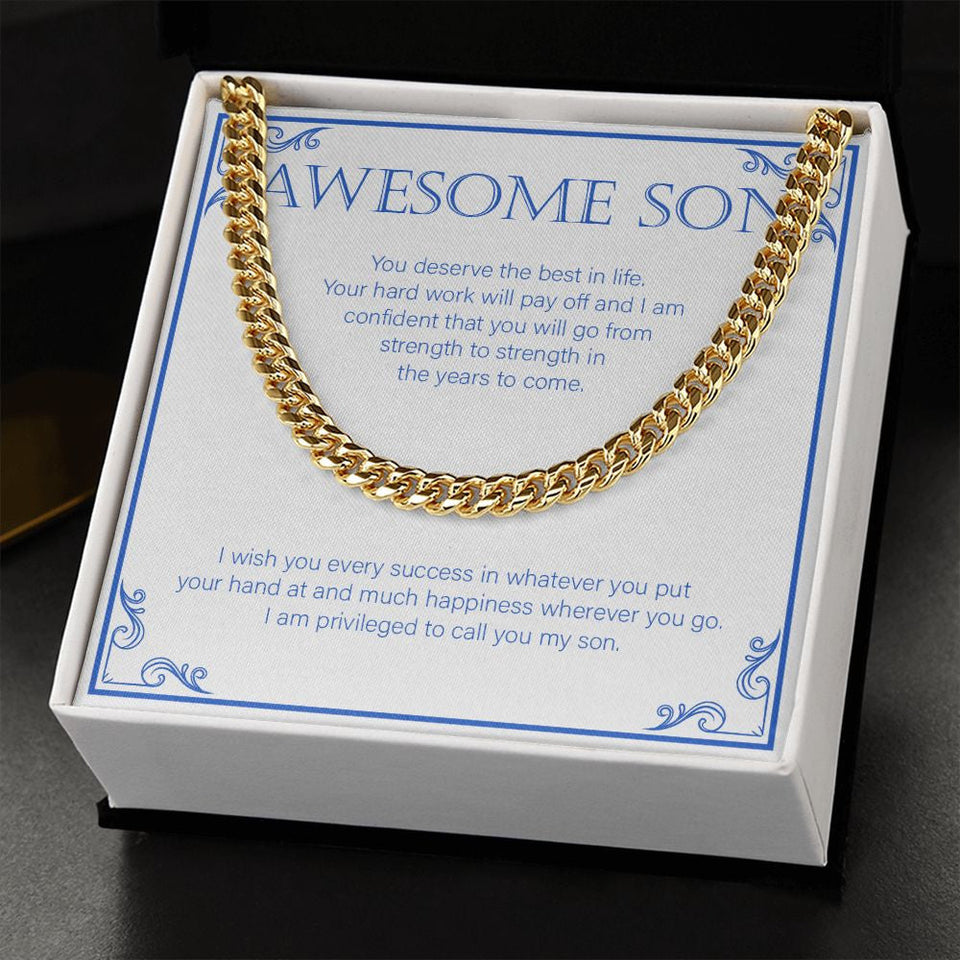 "You Deserve The Best" Awesome Son Necklace Gift From Mom Dad Cuban Link Chain Jewelry Box Graduation Christmas Birthday Thanksgiving
